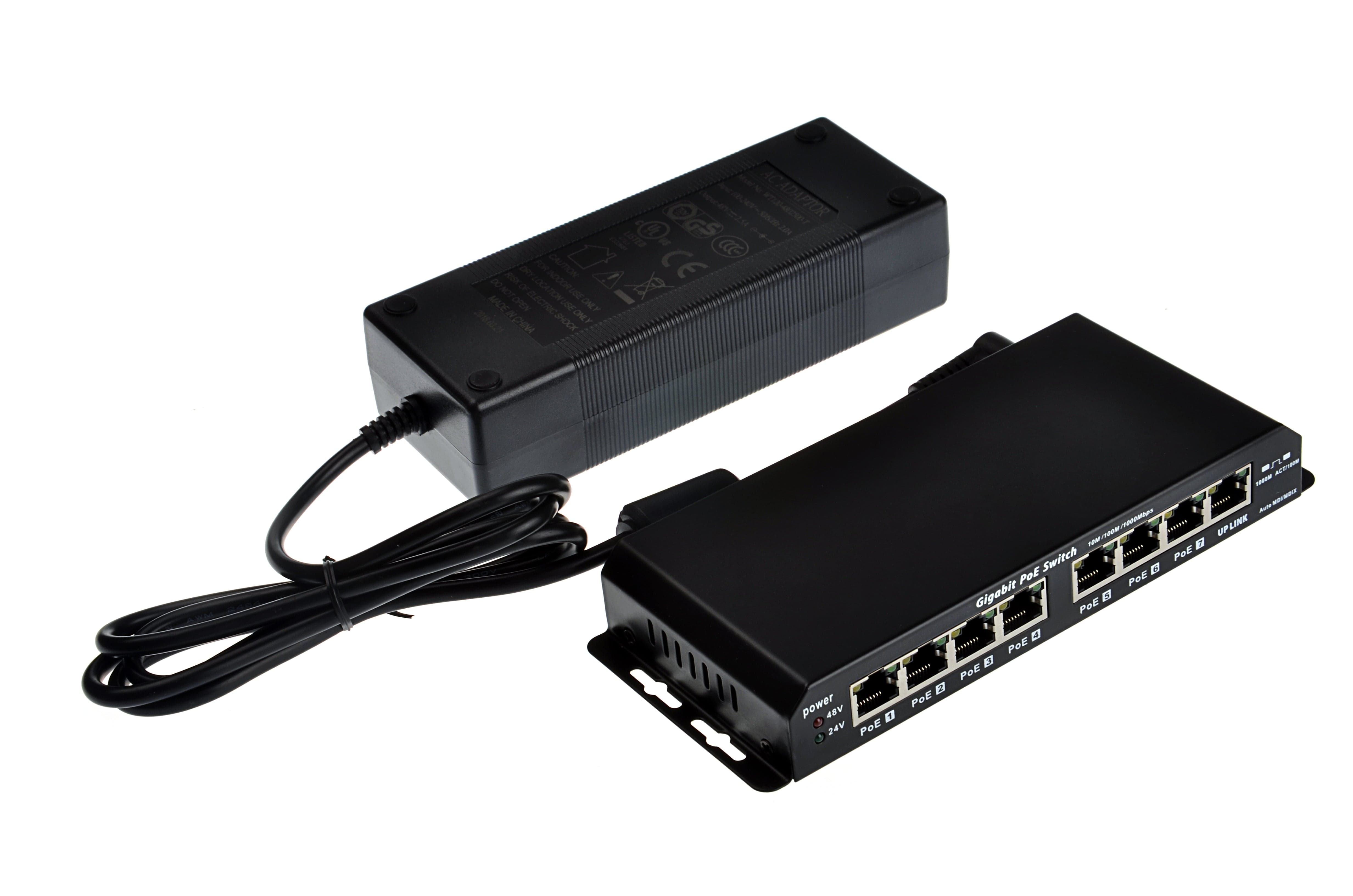 POE Texas 8 Port Gigabit PoE Switch with 48 Volt 120 Watt Power Supply