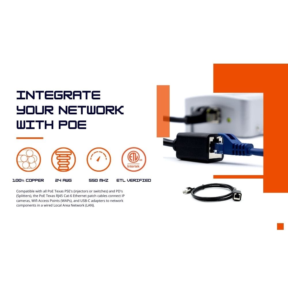 POE Texas Accessories CAT 6 Ethernet Extender Cable 3 ft Male to Female 2 Pack