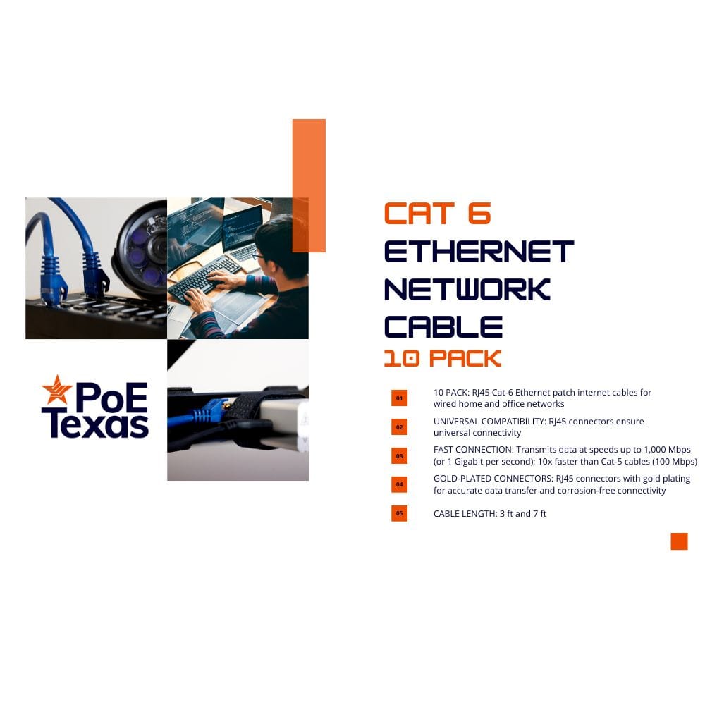 POE Texas Accessories CAT 6 Patch Cable 7 ft in 10 Pack