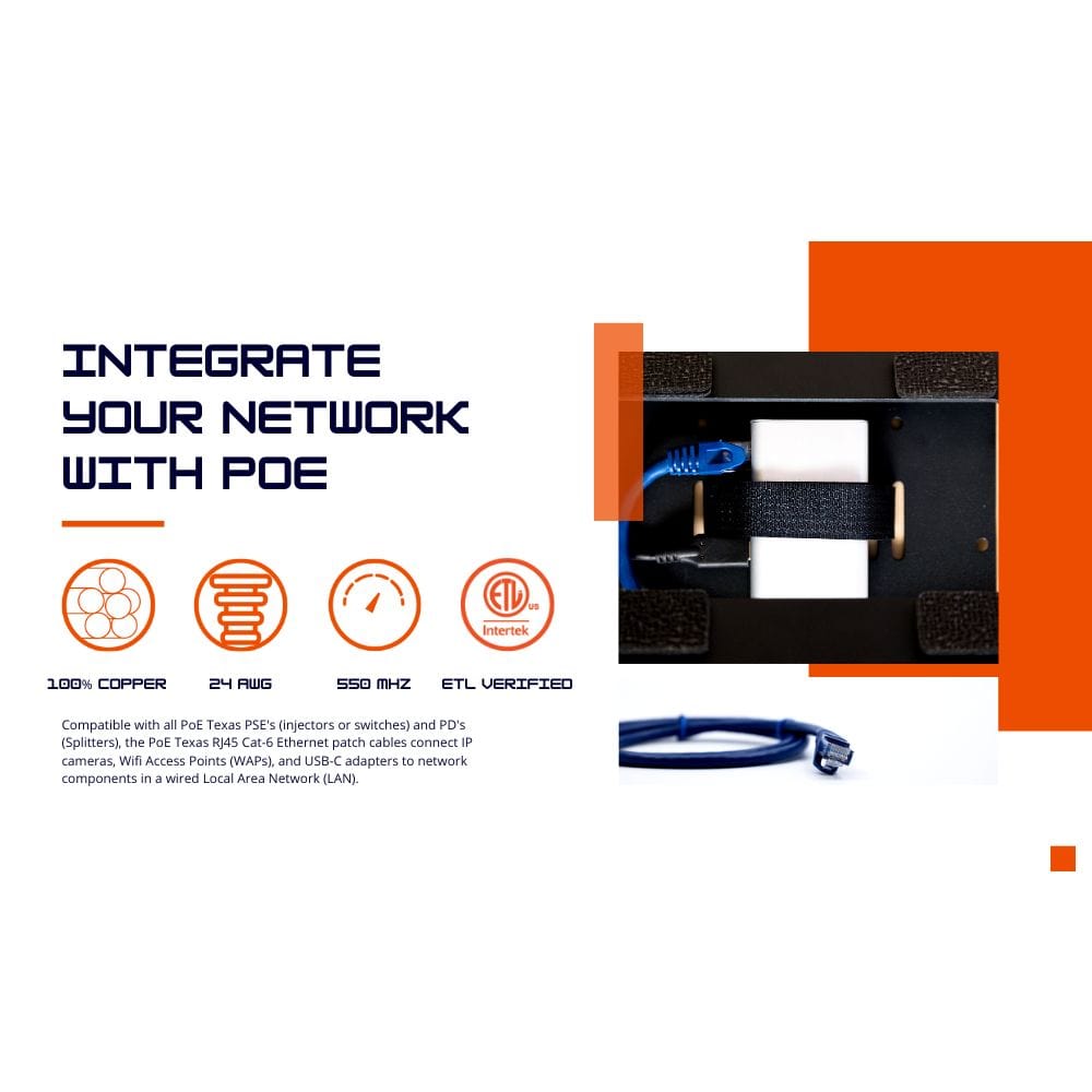 POE Texas Accessories CAT 6 Patch Cable 7 ft in 10 Pack