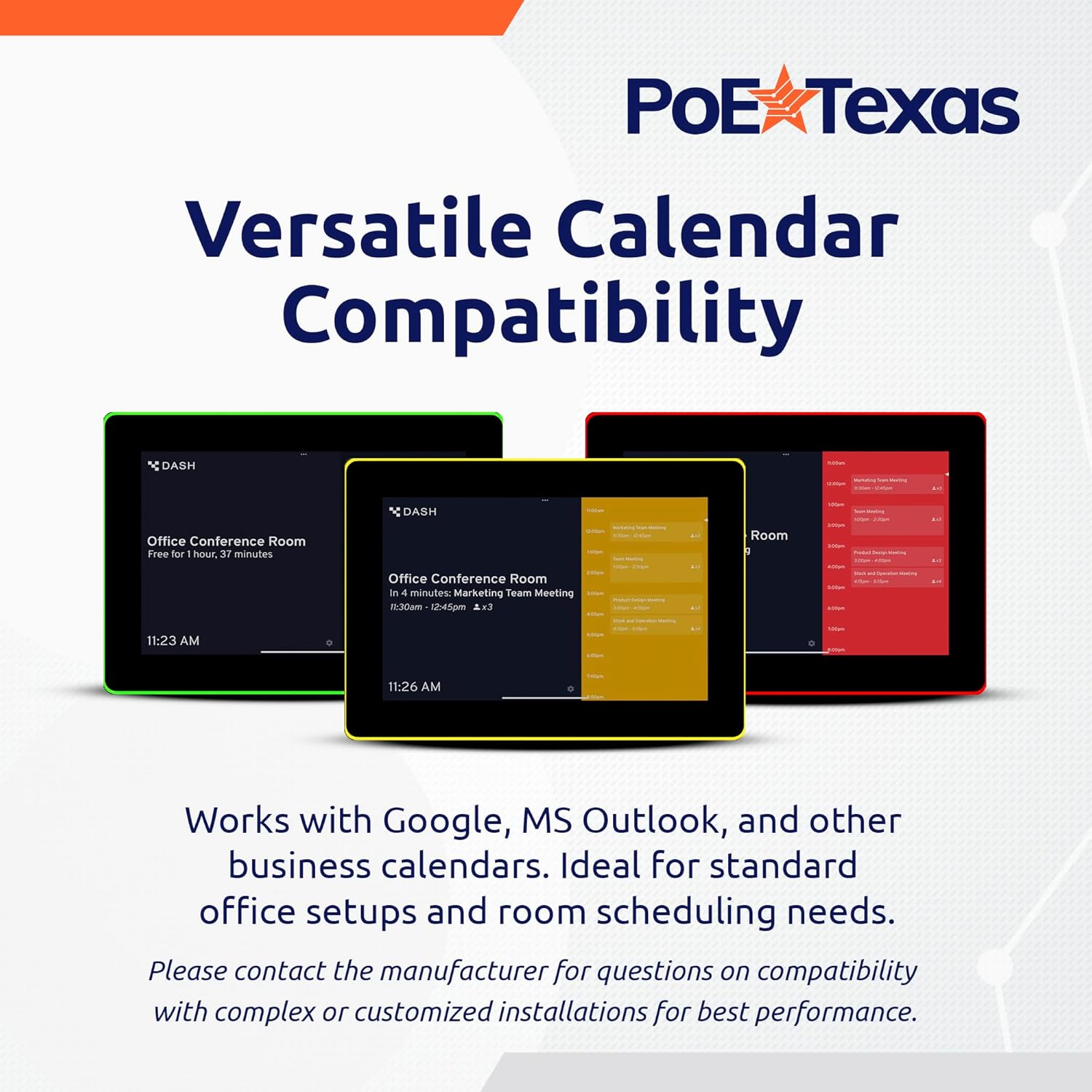 PoE Texas Display 10" Touchscreen Room Scheduler with Highly Visible LED Ring