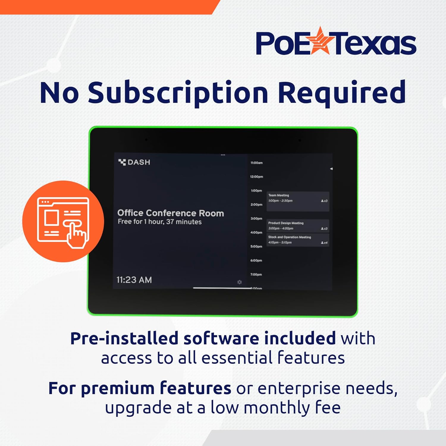 PoE Texas Display 10" Touchscreen Room Scheduler with Highly Visible LED Ring