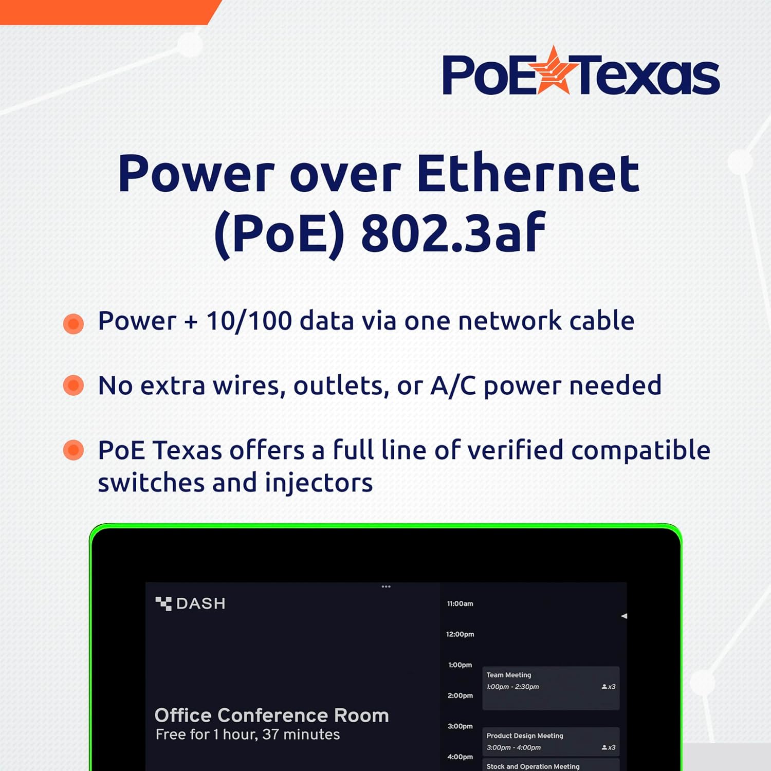 PoE Texas Display 10" Touchscreen Room Scheduler with Highly Visible LED Ring