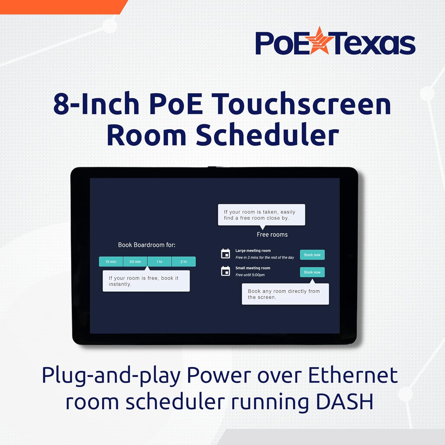 PoE Texas Display 8" Touchscreen Room Plug and Play PoE Scheduler