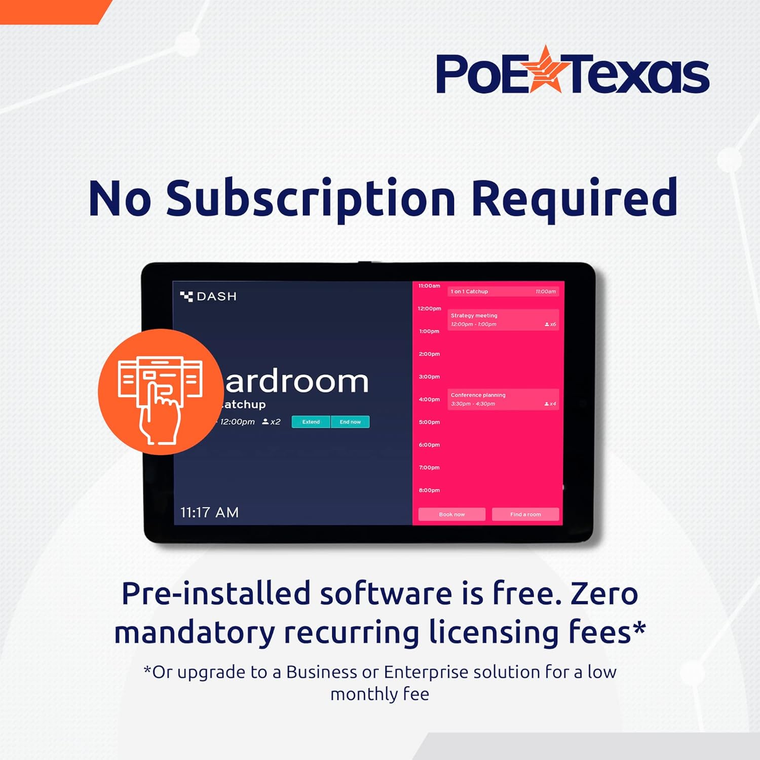 PoE Texas Display 8" Touchscreen Room Plug and Play PoE Scheduler