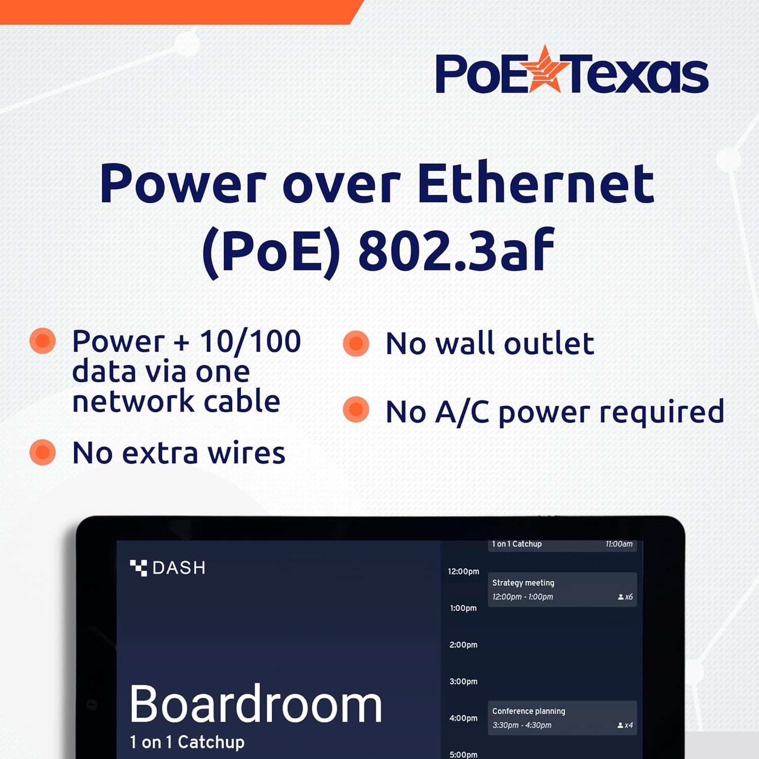 PoE Texas Display 8" Touchscreen Room Plug and Play PoE Scheduler