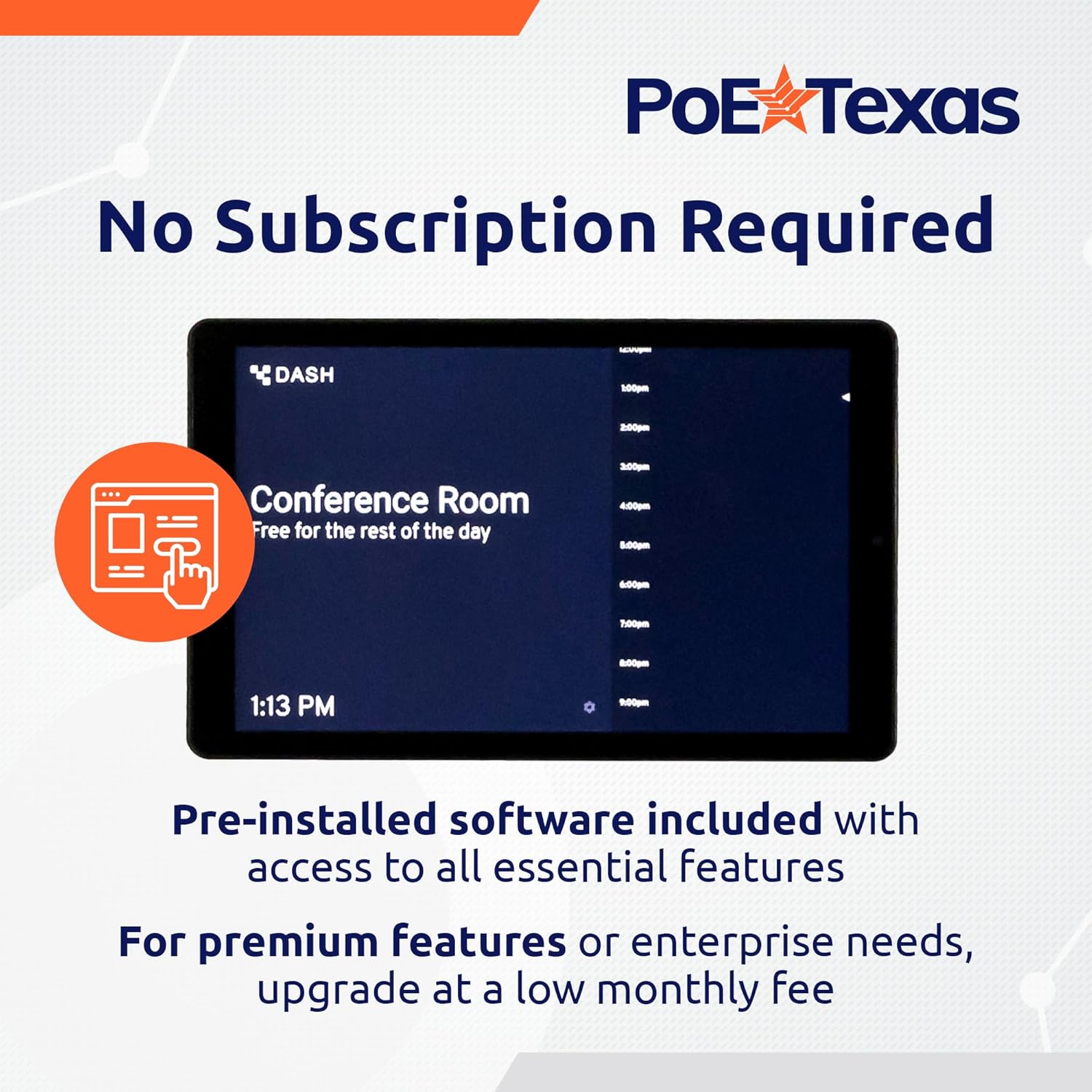 PoE Texas Display 8" Touchscreen Room Plug and Play PoE Scheduler