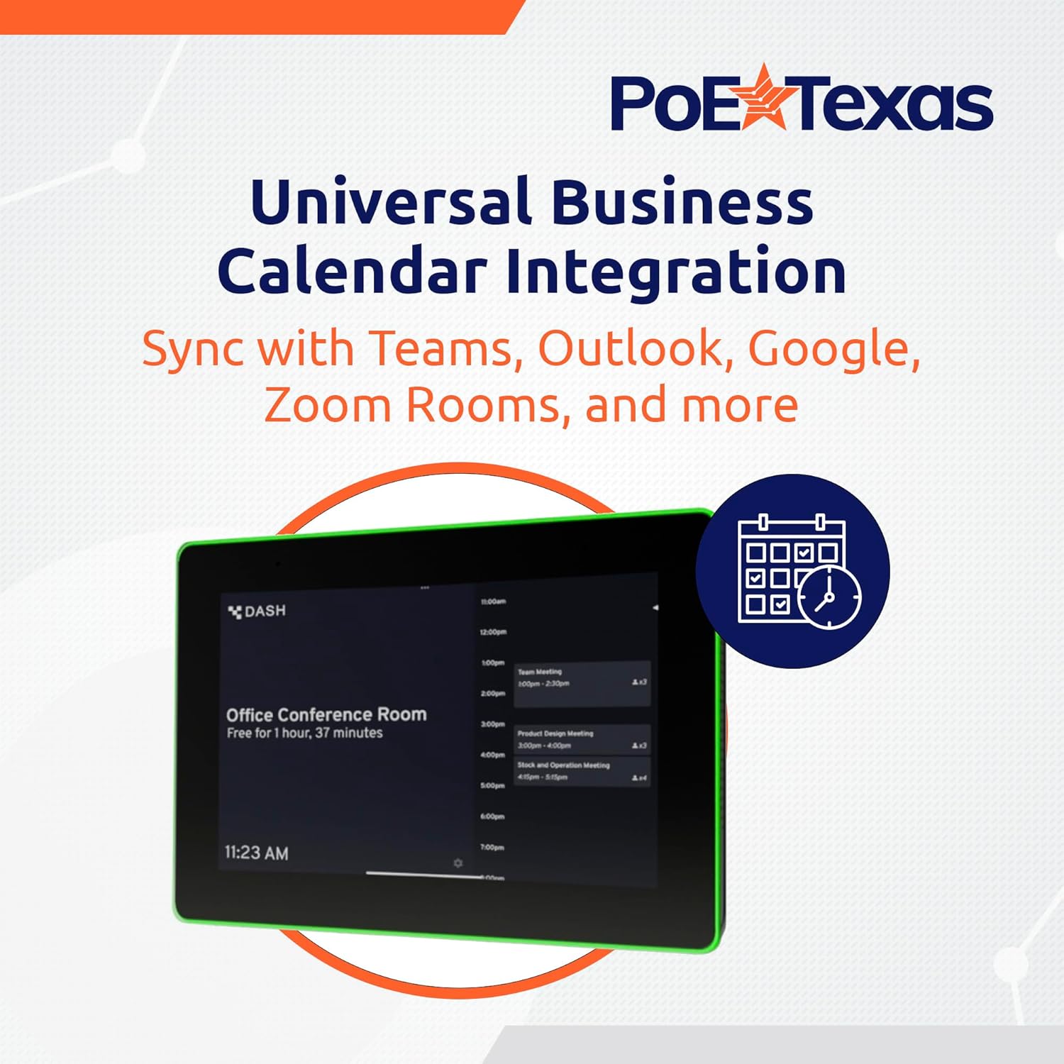 PoE Texas Display 8" Touchscreen Room Scheduler with Highly Visible LED Ring