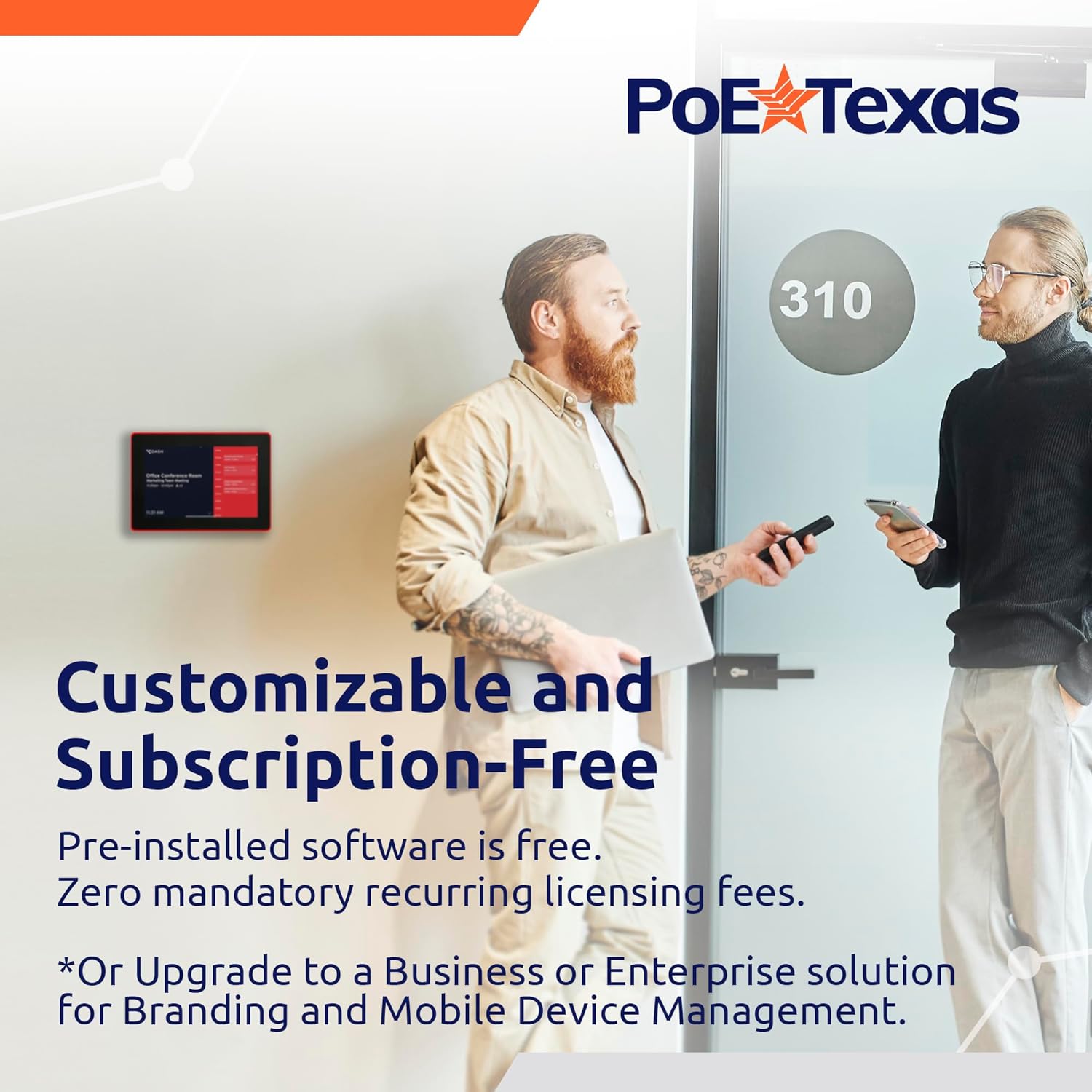PoE Texas Display 8" Touchscreen Room Scheduler with Highly Visible LED Ring