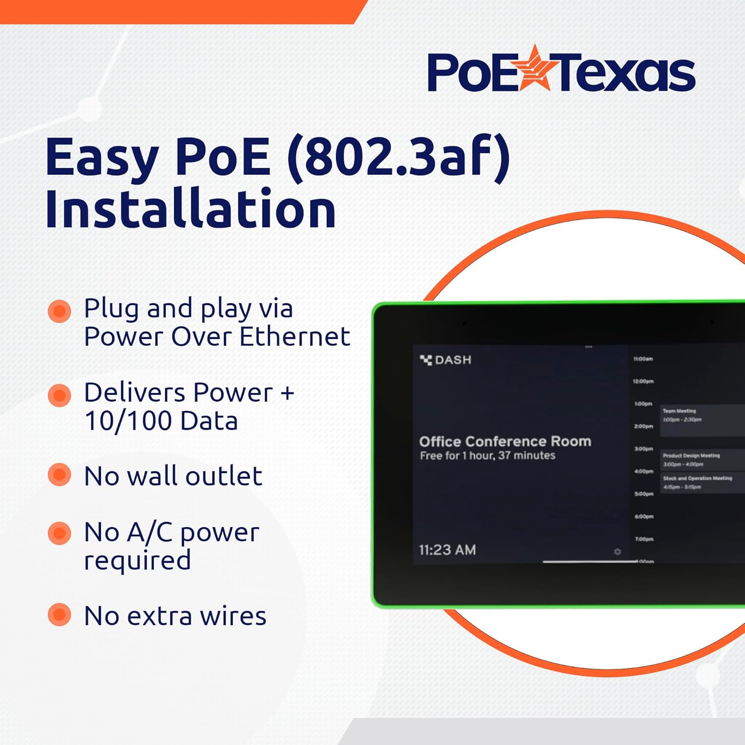 PoE Texas Display 8" Touchscreen Room Scheduler with Highly Visible LED Ring