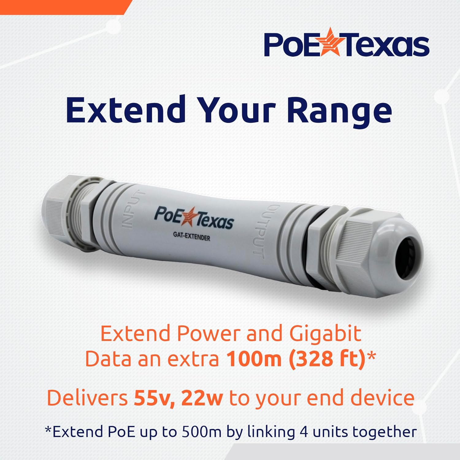 POE Texas Extender IEEE 802.3af/at Gigabit Outdoor Power Over Ethernet Extender IP67 Rated