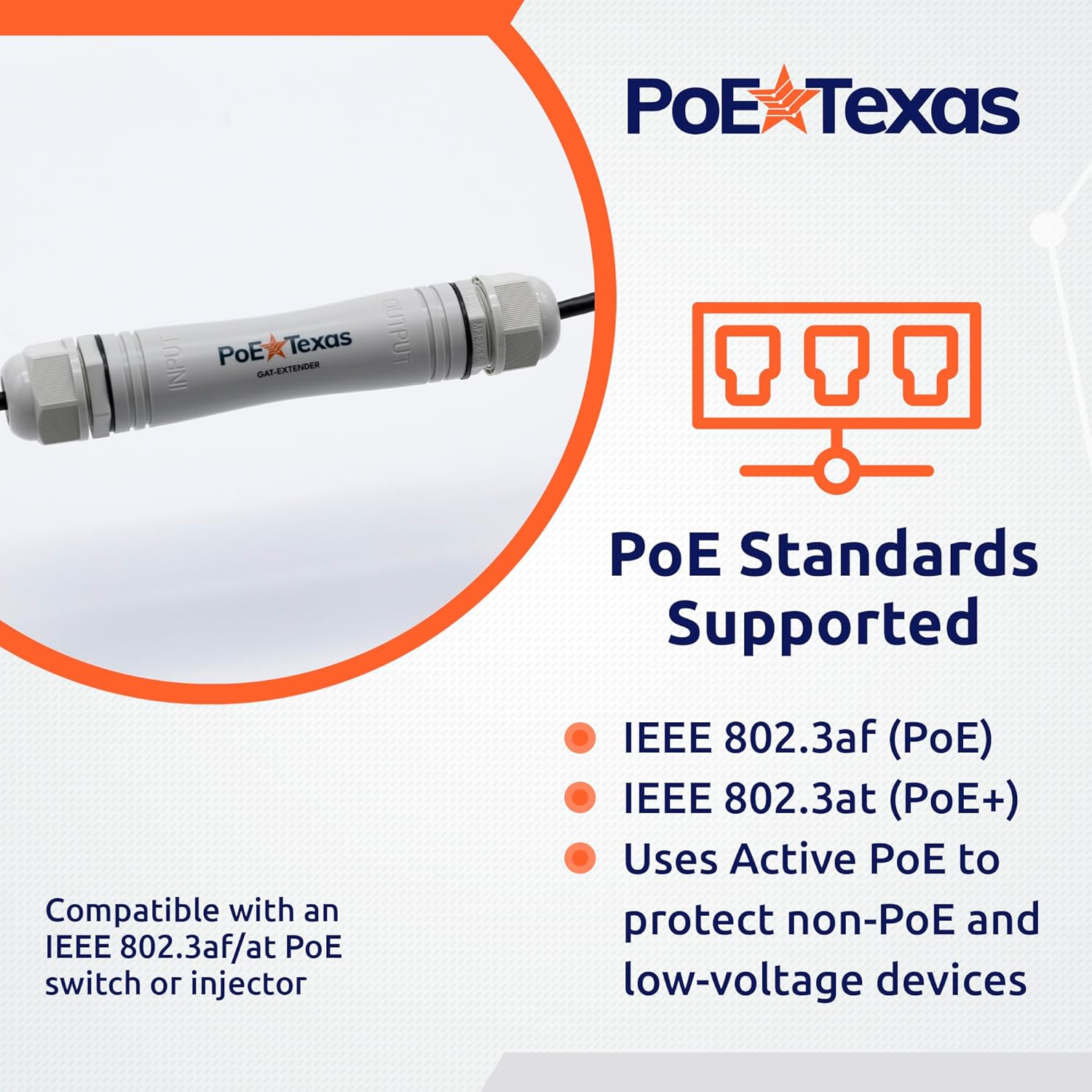 POE Texas Extender IEEE 802.3af/at Gigabit Outdoor Power Over Ethernet Extender IP67 Rated