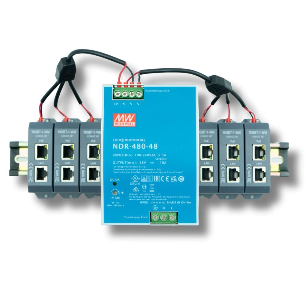 PoE Texas Injector 10 Gigabit PoE++ (802.3bt) 6-port Injector Kit with 48 Volt 480 Watt Output with Power Supply