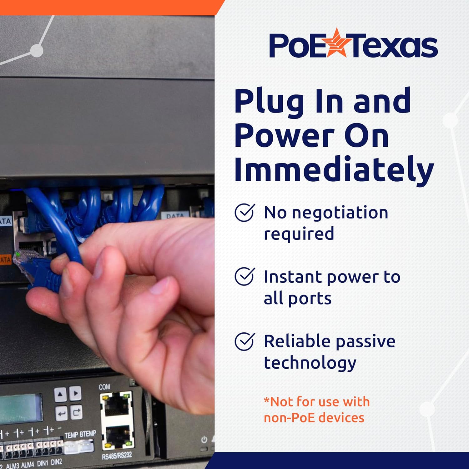 PoE Texas Injector 16 Port Gigabit Mode A Rack Mount PoE Injector with 48 Volt 240 Watt Power Budget