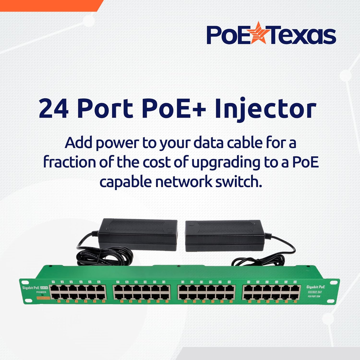 PoE Texas Injector 24 Port Active PoE Injector with 56 Volt Output and 240 Watt Budget