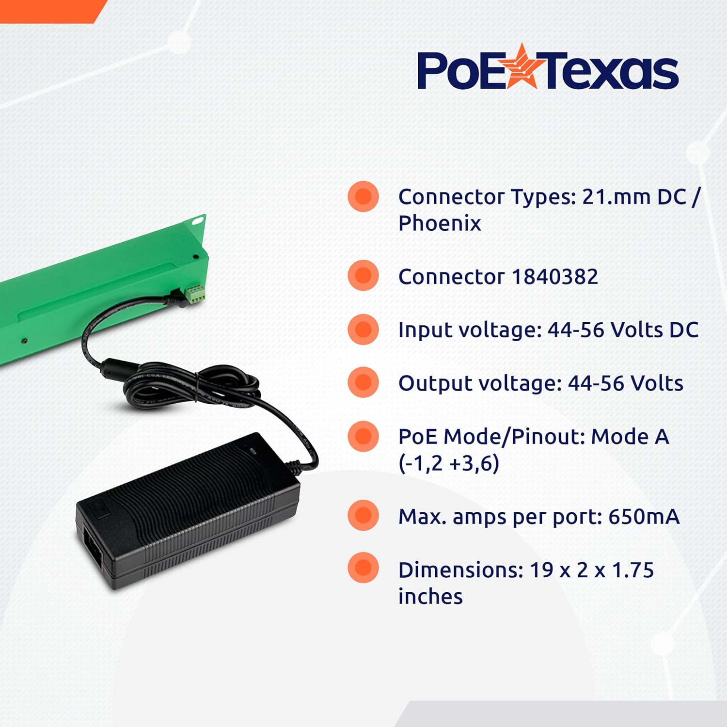 PoE Texas Injector 24 Port Active PoE Injector with 56 Volt Output and 240 Watt Budget