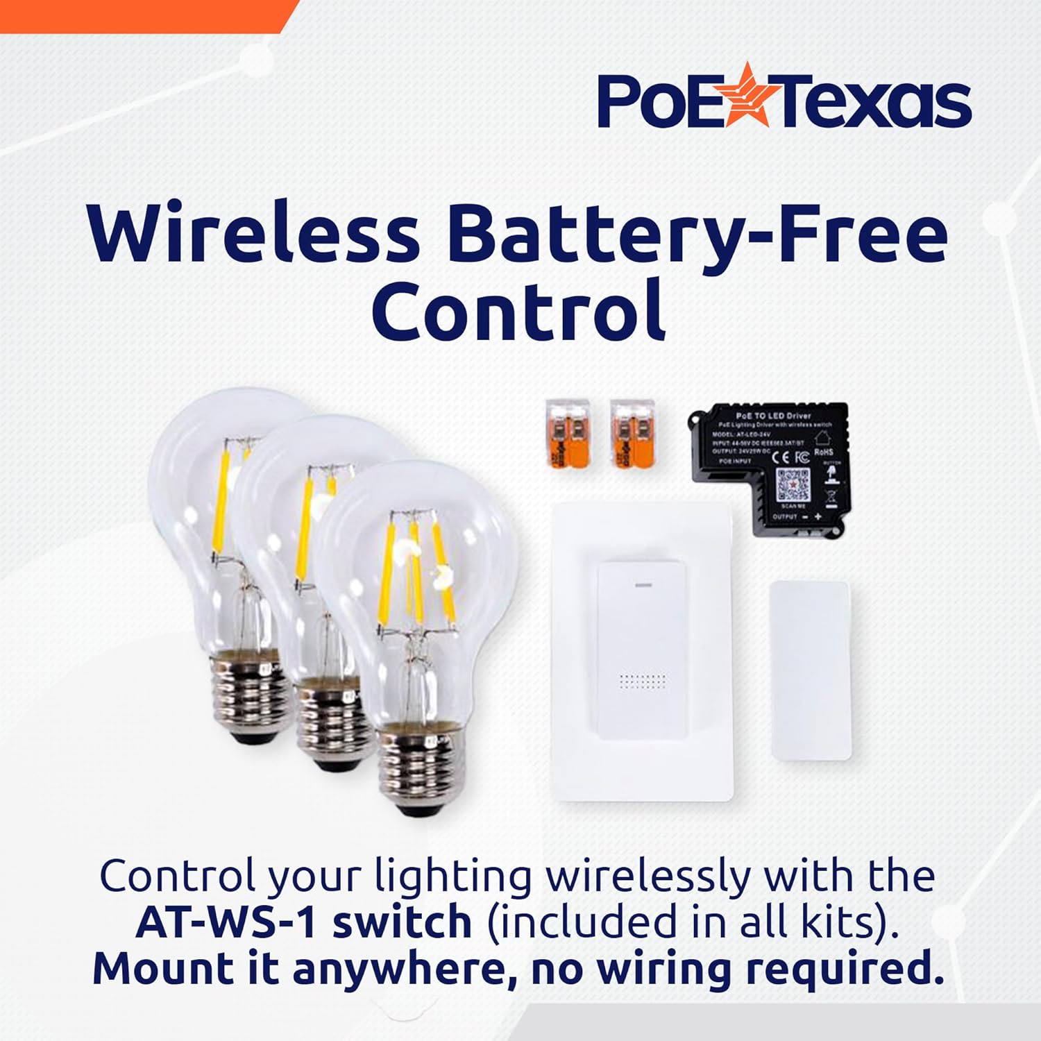 POE Texas Lighting PoE Lighting Plug-and-Play Kit with 24V LED Driver, Bulbs, and Wireless Light Switch: AT-LED-24V-BULB