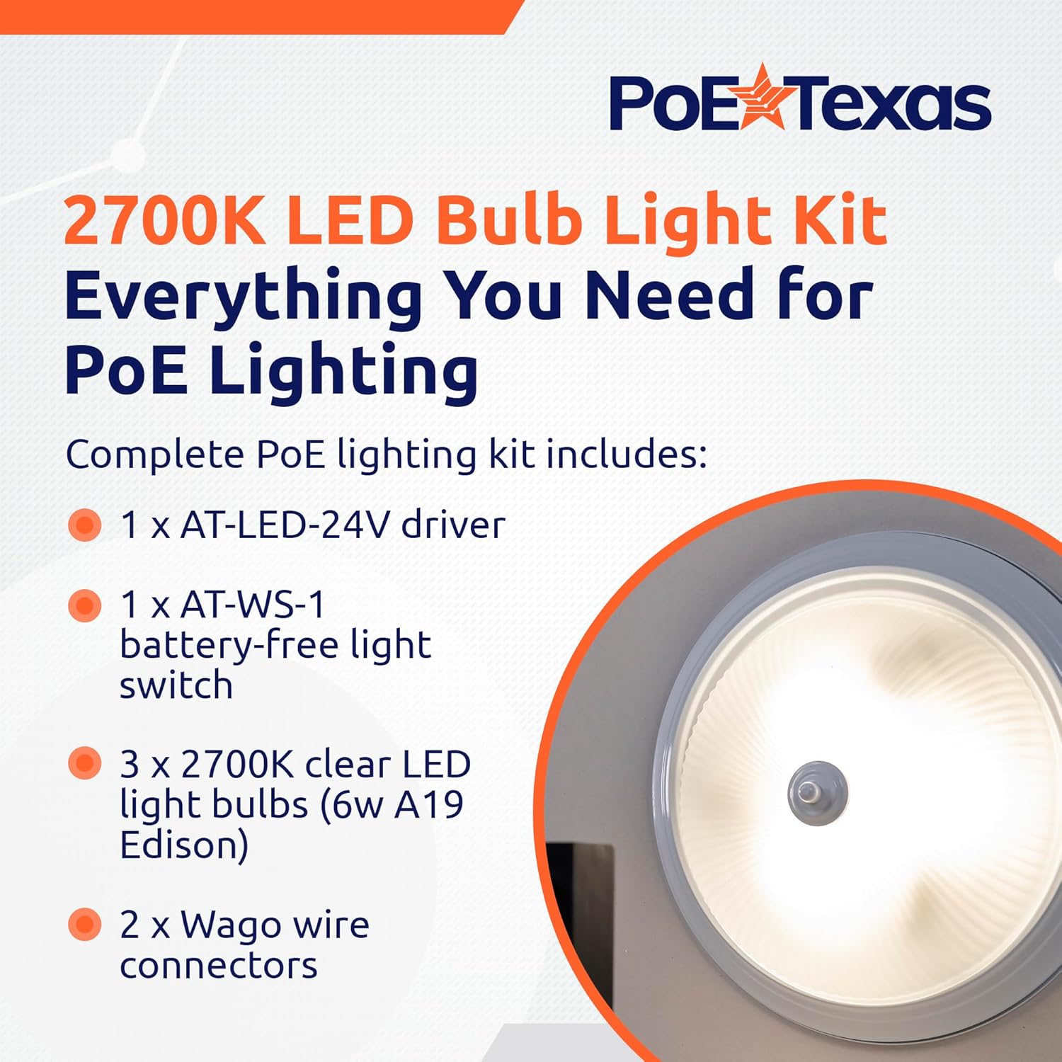 POE Texas Lighting PoE Lighting Plug-and-Play Kit with 24V LED Driver, Bulbs, and Wireless Light Switch: AT-LED-24V-BULB