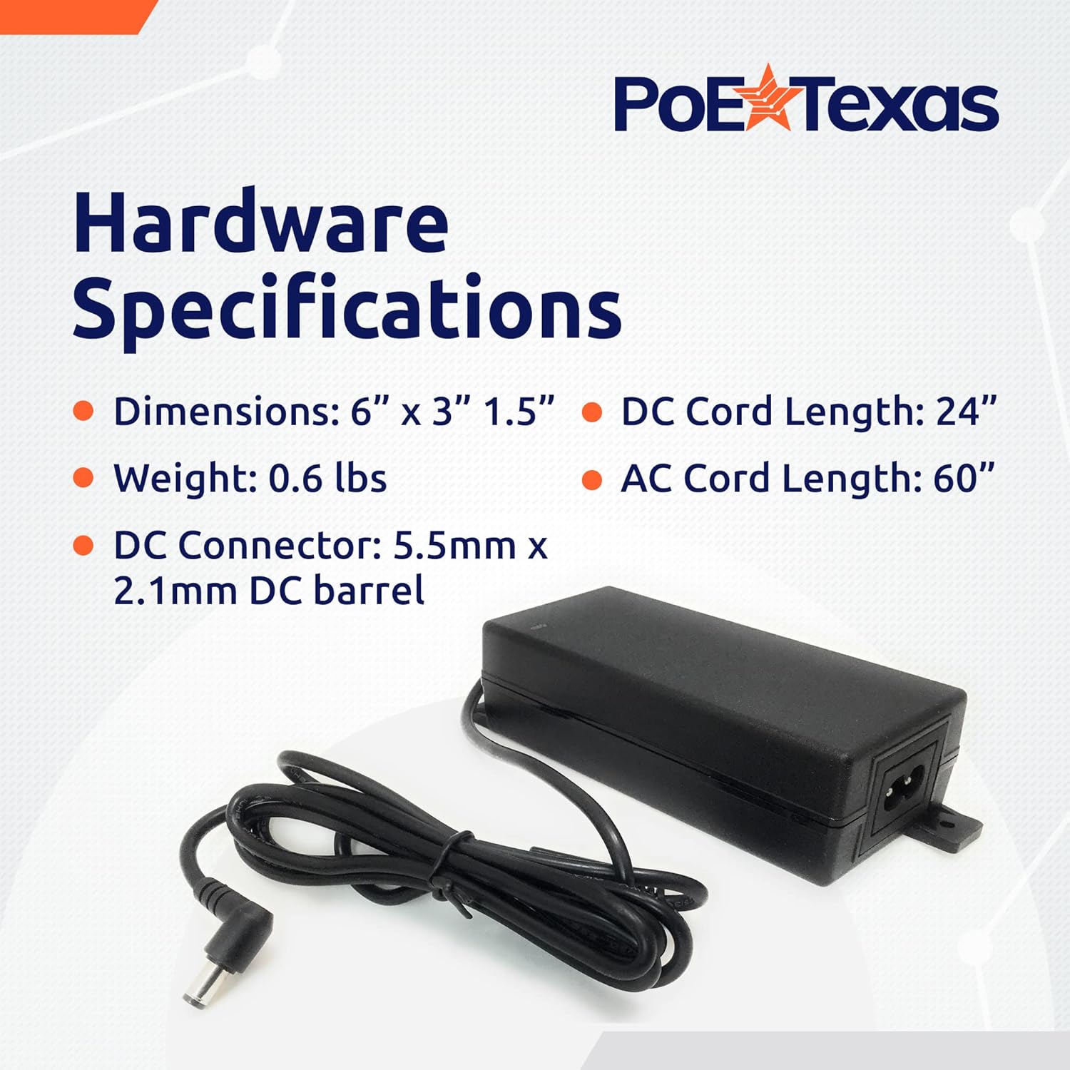 PoE Texas Power Supplies 48 Volt 60 Watt UL/FCC Certified DC Power Supply