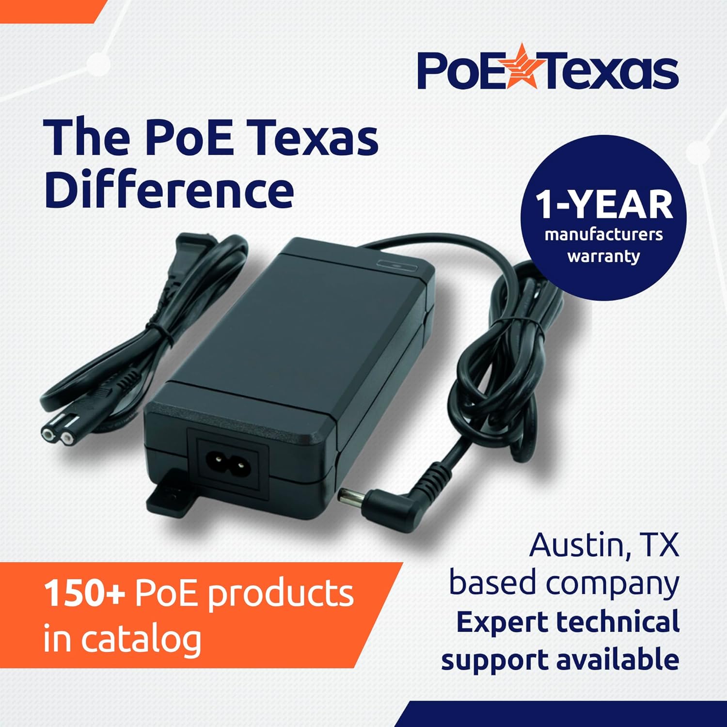 PoE Texas Power Supplies Power Supply 48V 120W - UL/FCC Certified