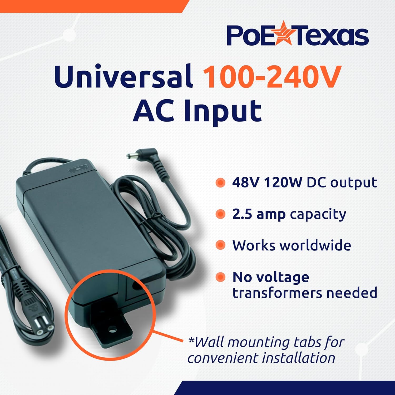 PoE Texas Power Supplies Power Supply 48V 120W - UL/FCC Certified