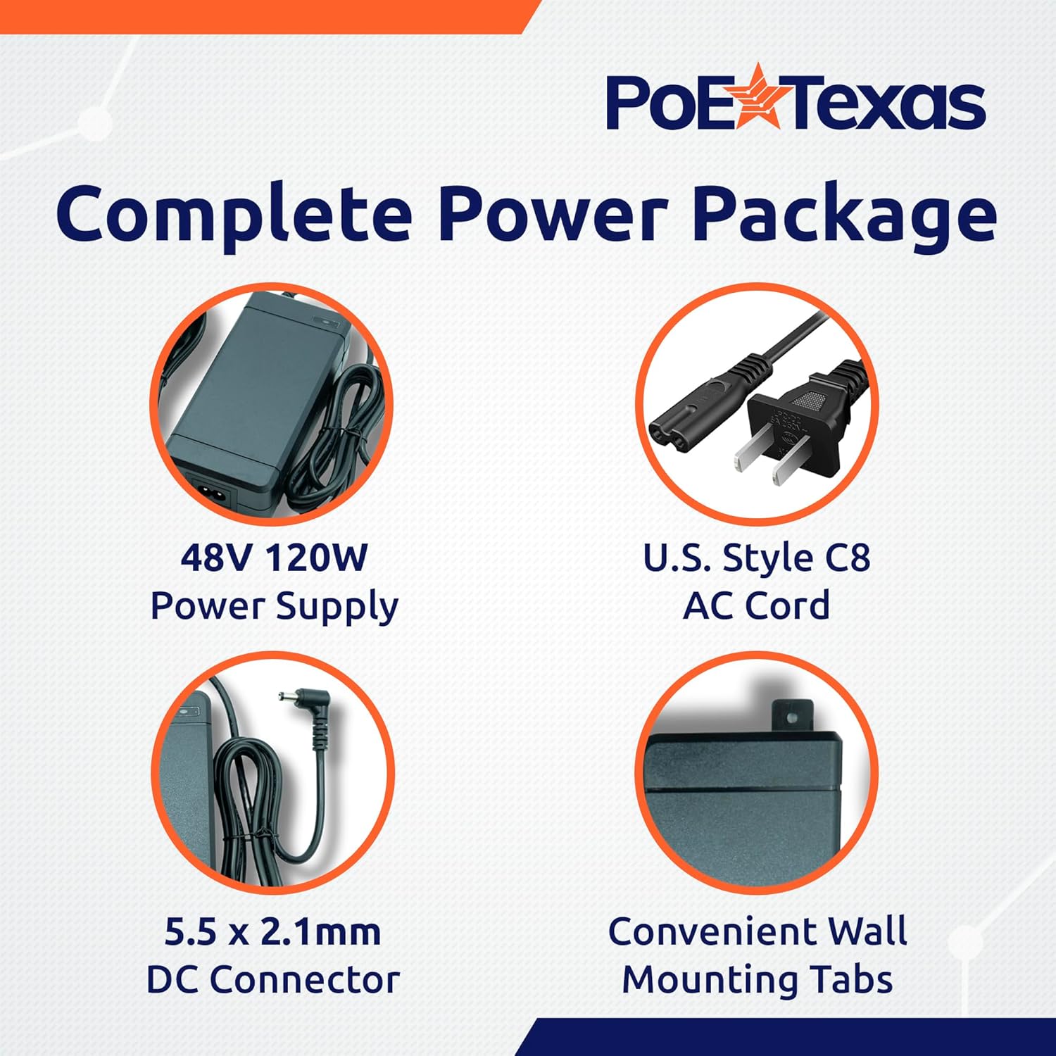 PoE Texas Power Supplies Power Supply 48V 120W - UL/FCC Certified