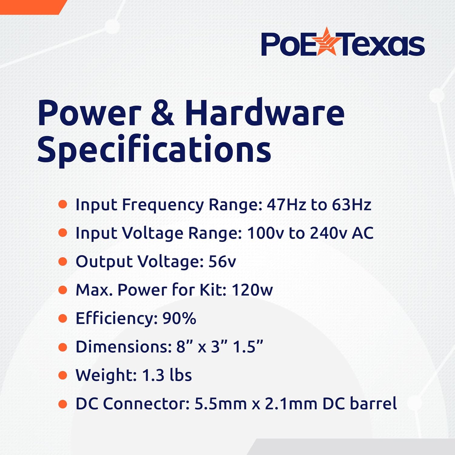PoE Texas Power Supplies Power Supply 56V 120W - UL/FCC Certified