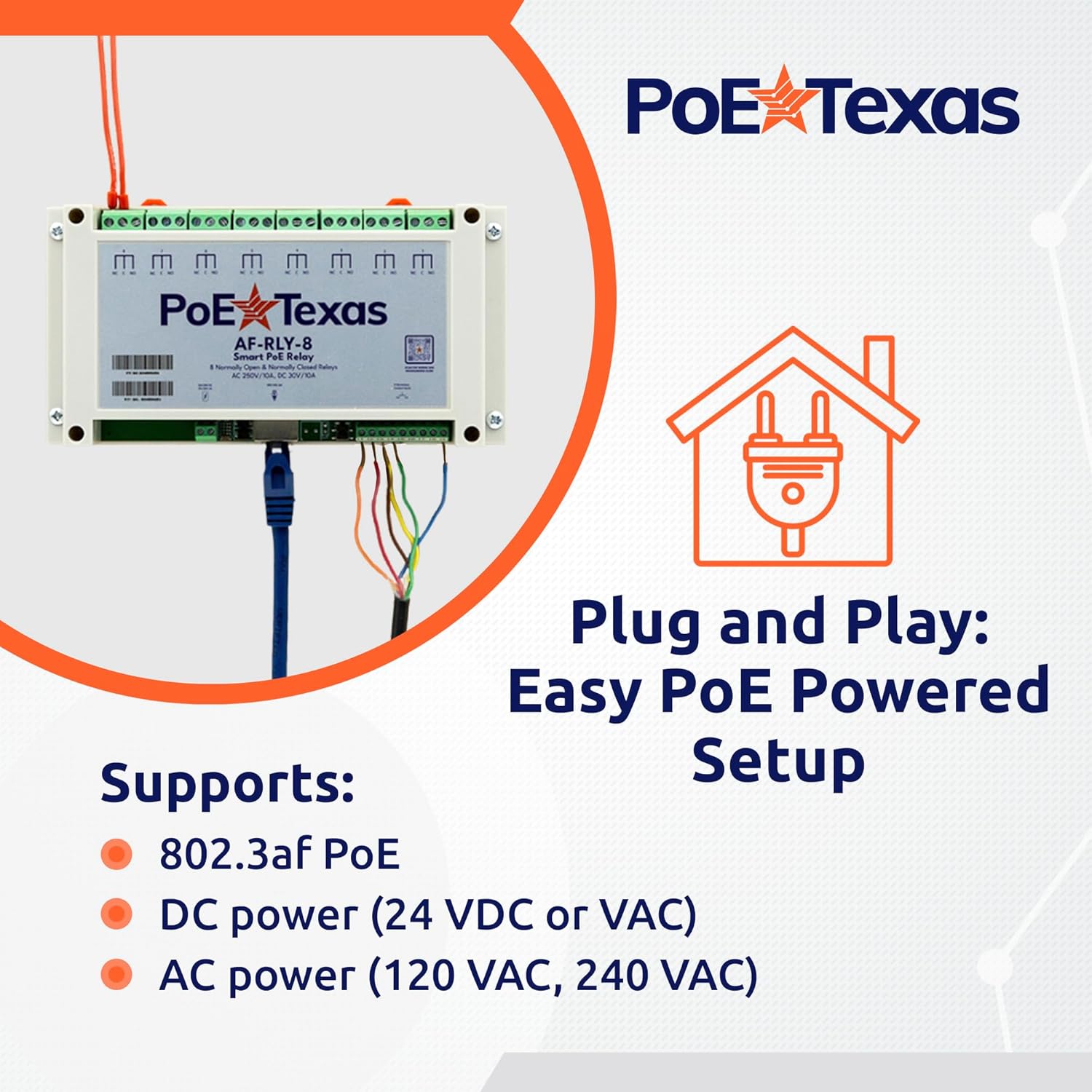 PoE Texas Splitter AF-RLY-8 - 8 Channel Output + 8 Channel Input Network PoE Powered Relay Module