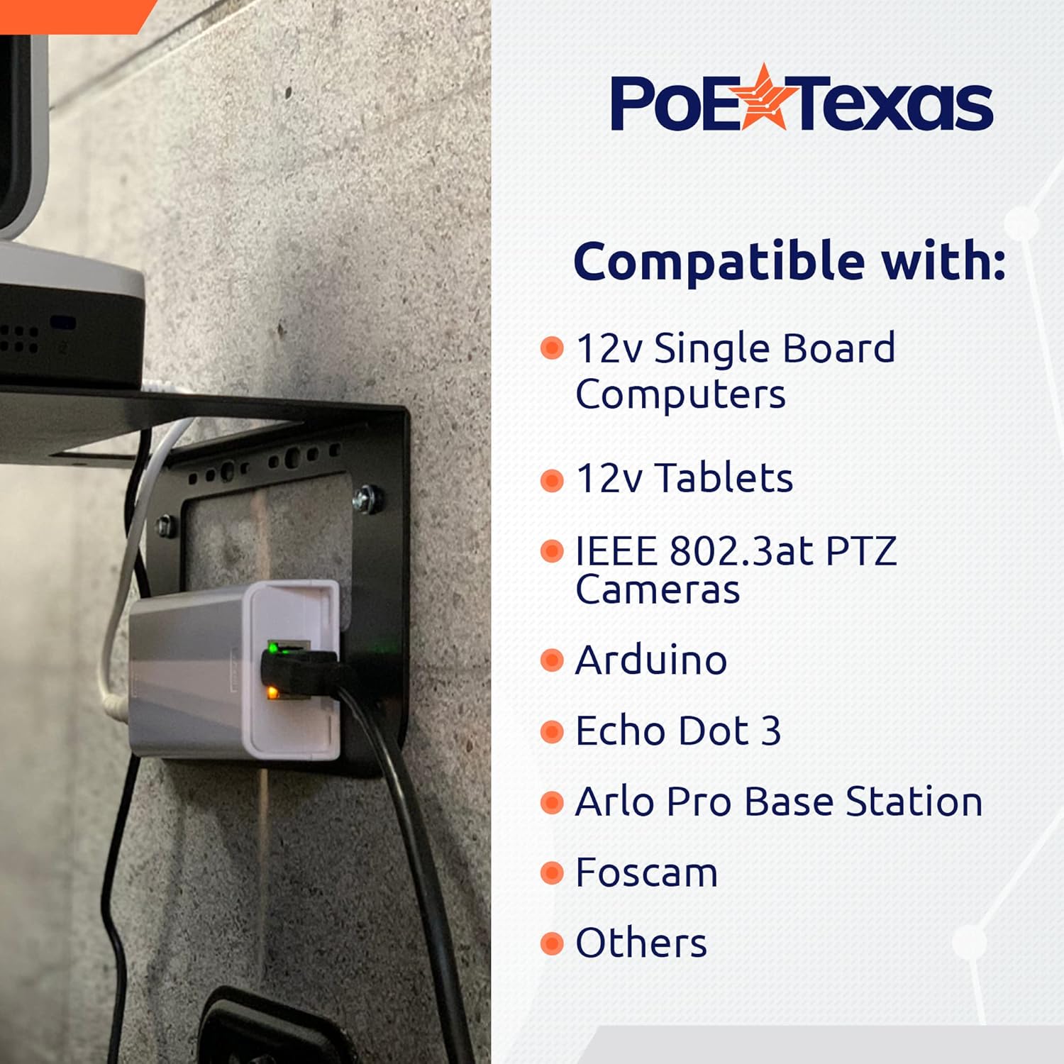 POE Texas Splitter Gigabit Inline PoE+ (802.3at) Splitter/Converter for 12 Volt 25 Watt Devices