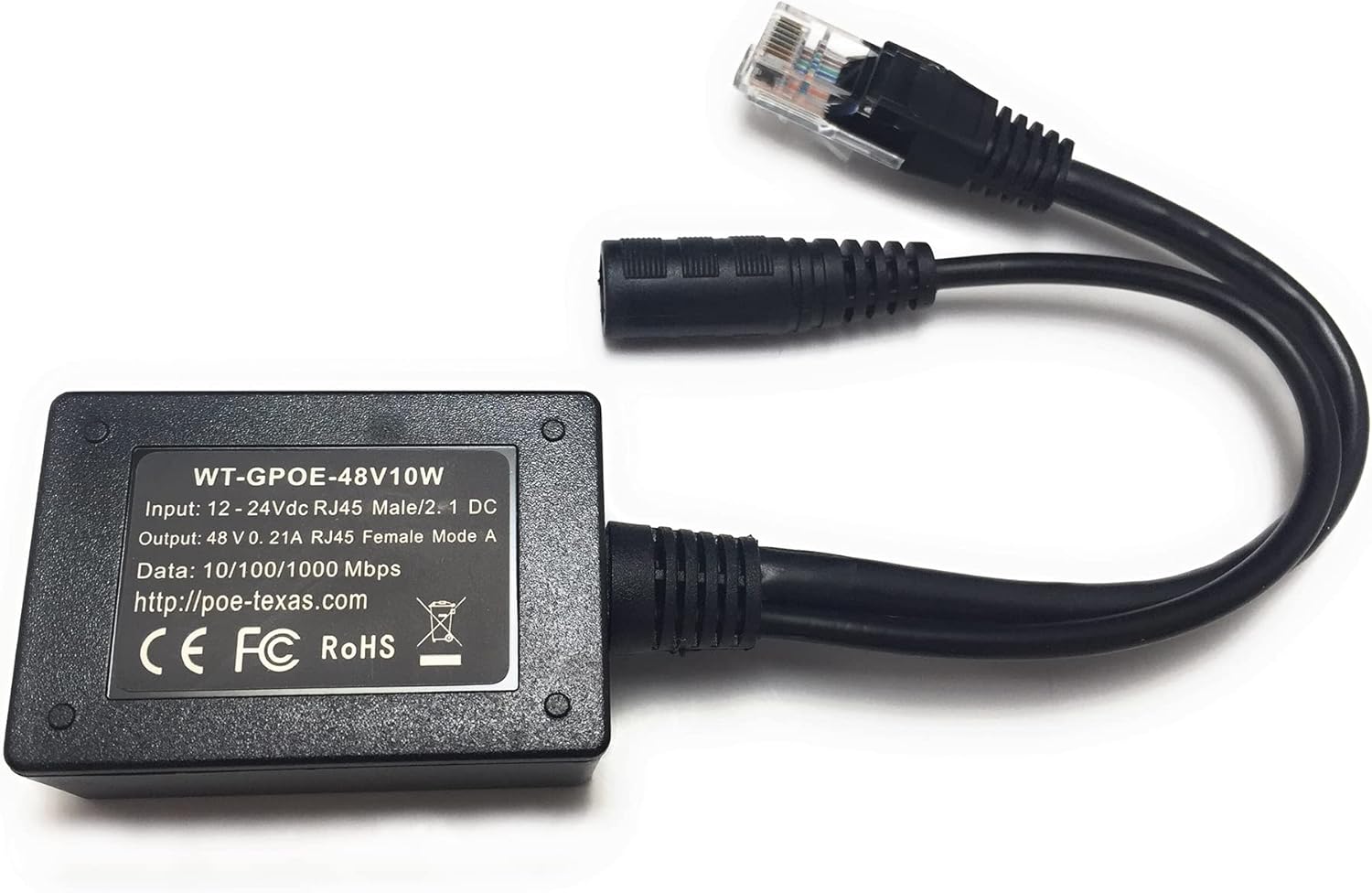 POE Texas Splitter Inline Gigabit Mode B Step Up Splitter that Converts 12-30 Volts to 48 Volts PoE