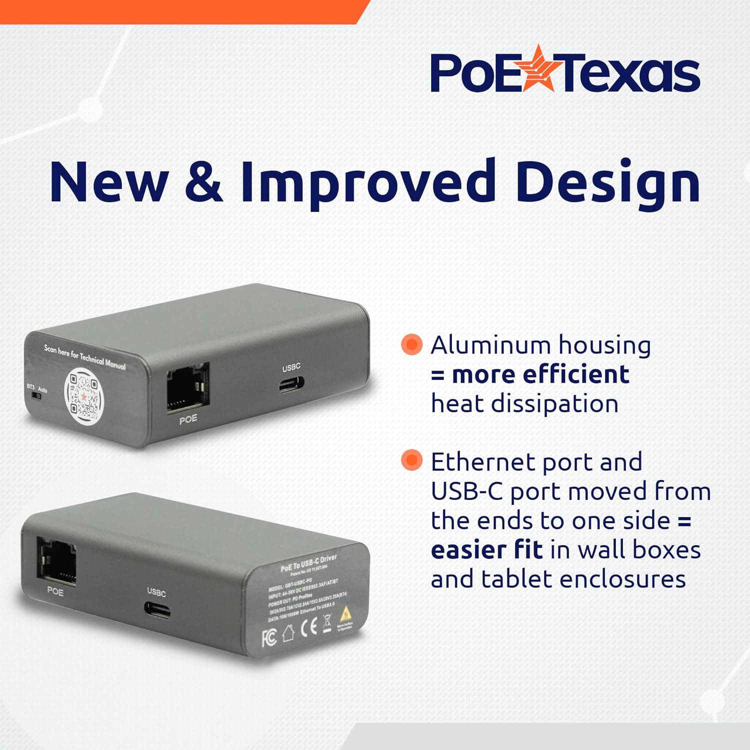 POE Texas Splitter New! Gigabit PoE++ (802.3bt) to USB-C Power + Data Delivery with 65 Watt Output with USB-C cable - USB-C compatible with Laptops, iPad Pro 12.9", Surface Go, Galaxy Tab