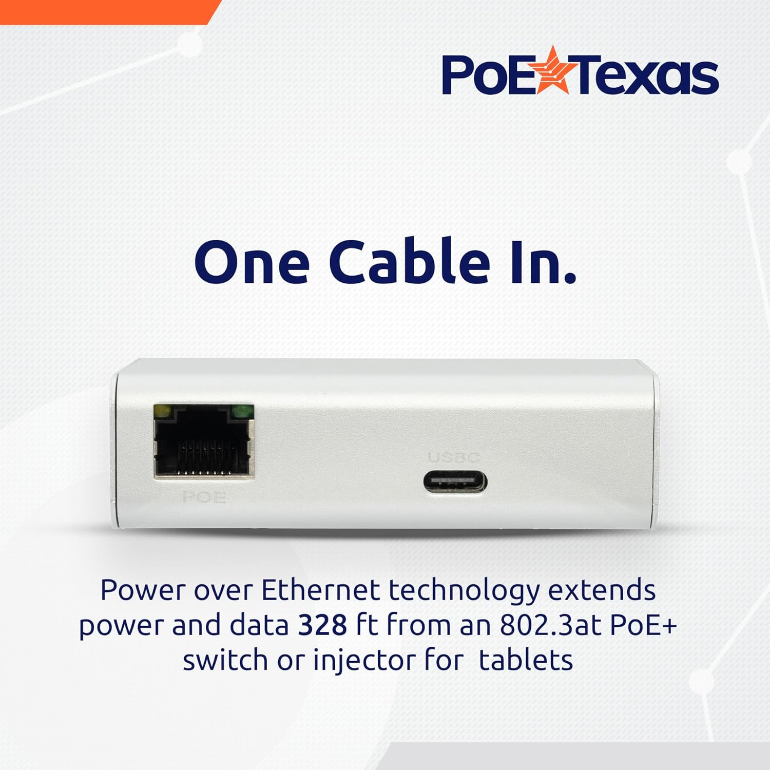 POE Texas Splitter Patented GAT-USBC-PD-V4 Gigabit PoE+ (802.3at) to USB-C Power + Data Delivery with 25 Watt Output - USB-C compatible w/ iPad Pro 12.9", Surface Go, Galaxy Tab - USB-C Cable Included