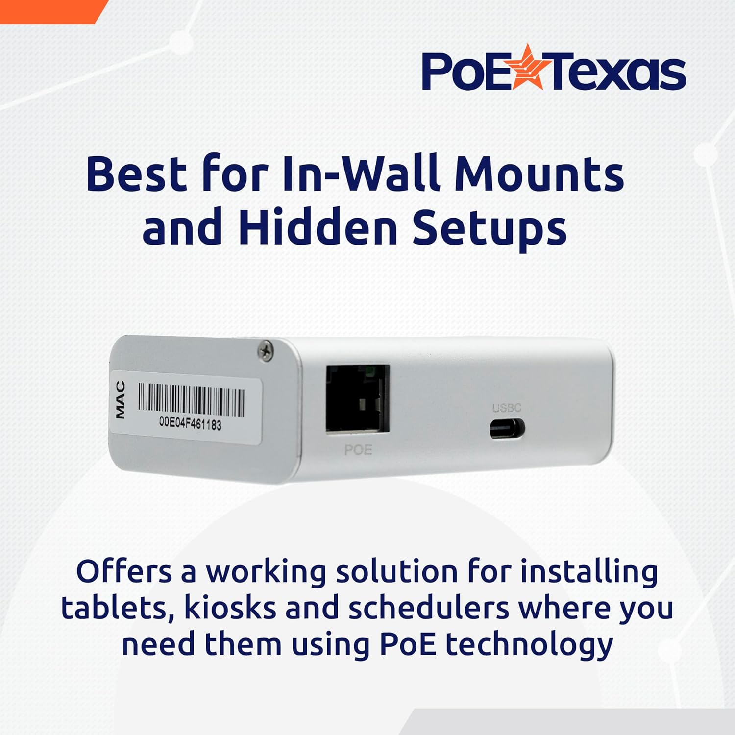 POE Texas Splitter Patented GAT-USBC-PD-V4 Gigabit PoE+ (802.3at) to USB-C Power + Data Delivery with 25 Watt Output - USB-C compatible w/ iPad Pro 12.9", Surface Go, Galaxy Tab - USB-C Cable Included