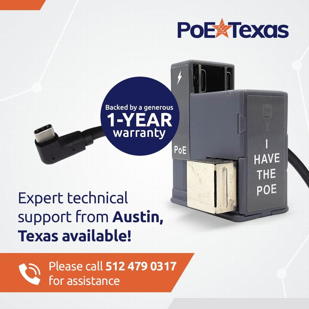 POE Texas Splitter POE+ to USB-C Power and Data Delivery with 25 Watt Output for iPad Pro, Surface Go, Galaxy Tab and More - 10/100 Mbps with USB-C Cable