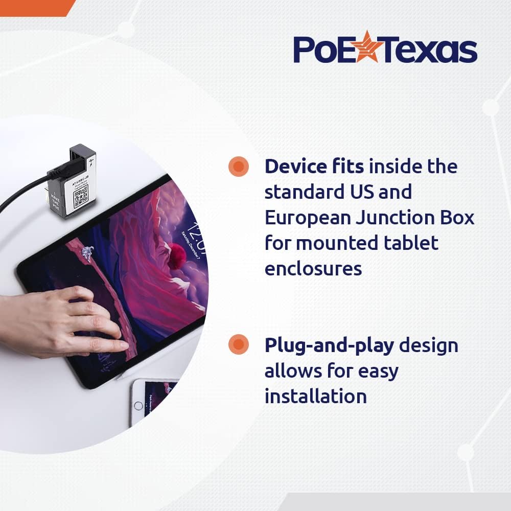 POE Texas Splitter POE+ to USB-C Power and Data Delivery with 25 Watt Output for iPad Pro, Surface Go, Galaxy Tab and More - 10/100 Mbps with USB-C Cable