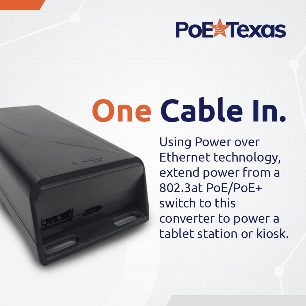 POE Texas Splitter POE+ to USB-C Power + Data with USB-A Port
