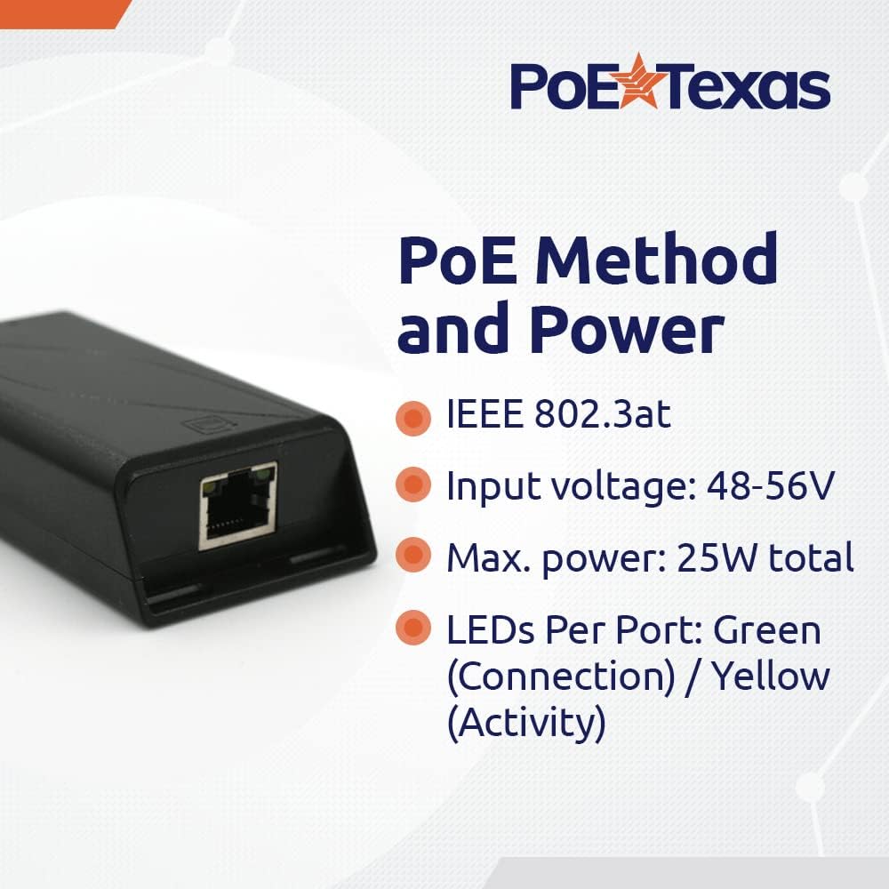 POE Texas Splitter POE+ to USB-C Power + Data with USB-A Port