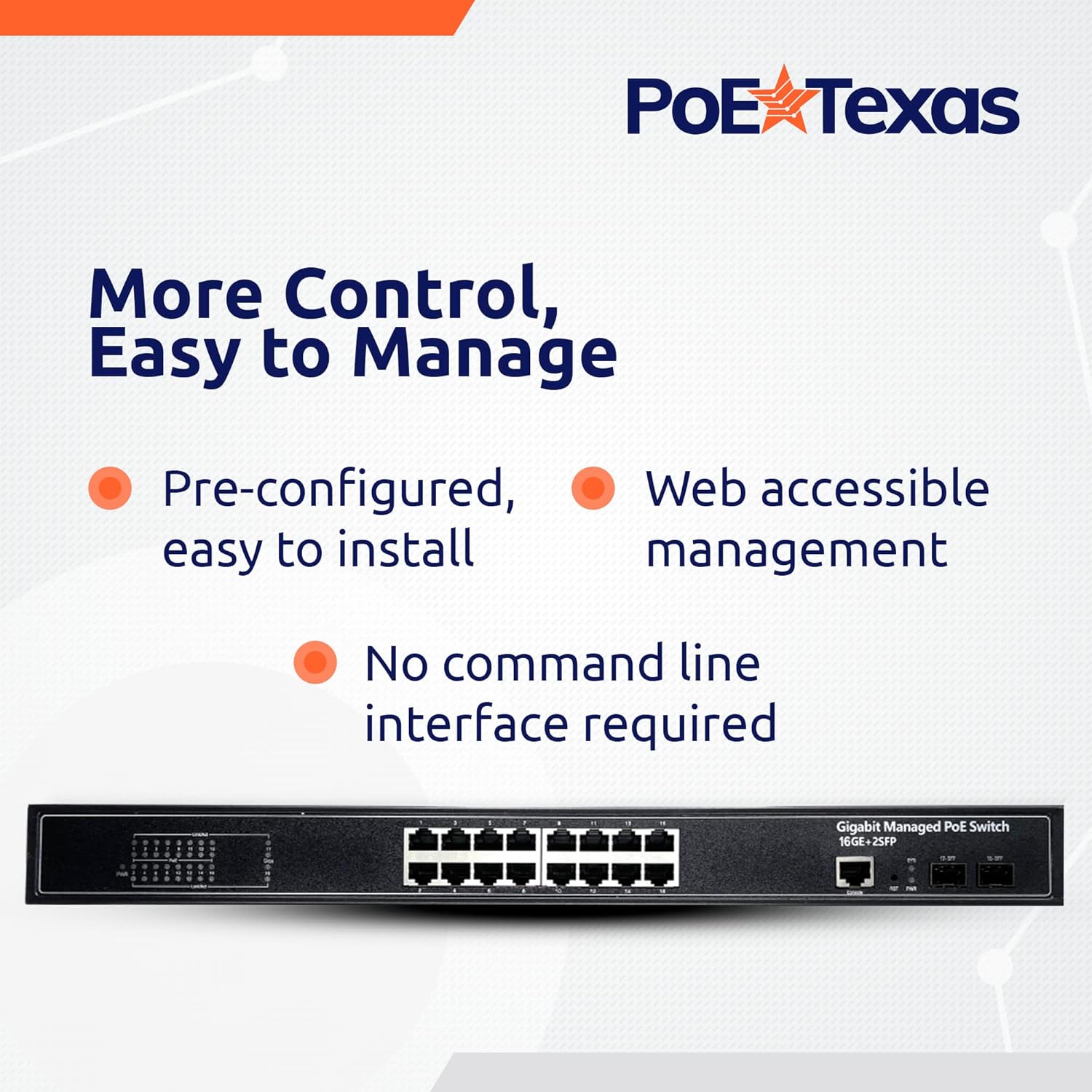 POE Texas Switch 16-Port Gigabit Layer 2 Managed PoE+ (IEEE 802.3at) Switch