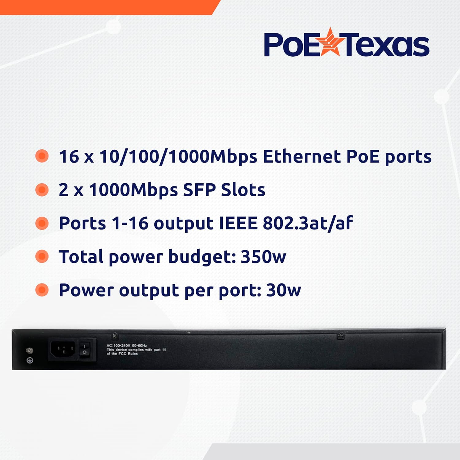 POE Texas Switch 16-Port Gigabit Layer 2 Managed PoE+ (IEEE 802.3at) Switch