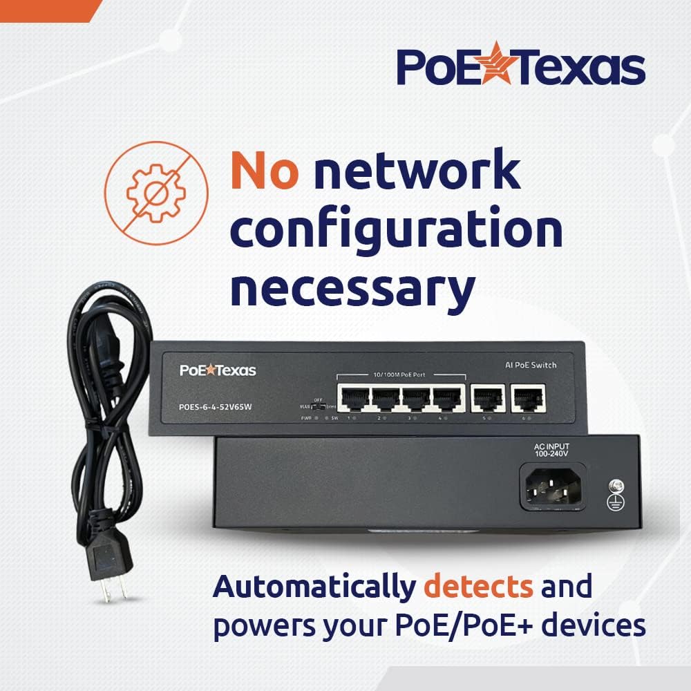 PoE Texas Switch 4-Port Gigabit 802.3af/at PoE Switch for Video, Tablet & Security Applications