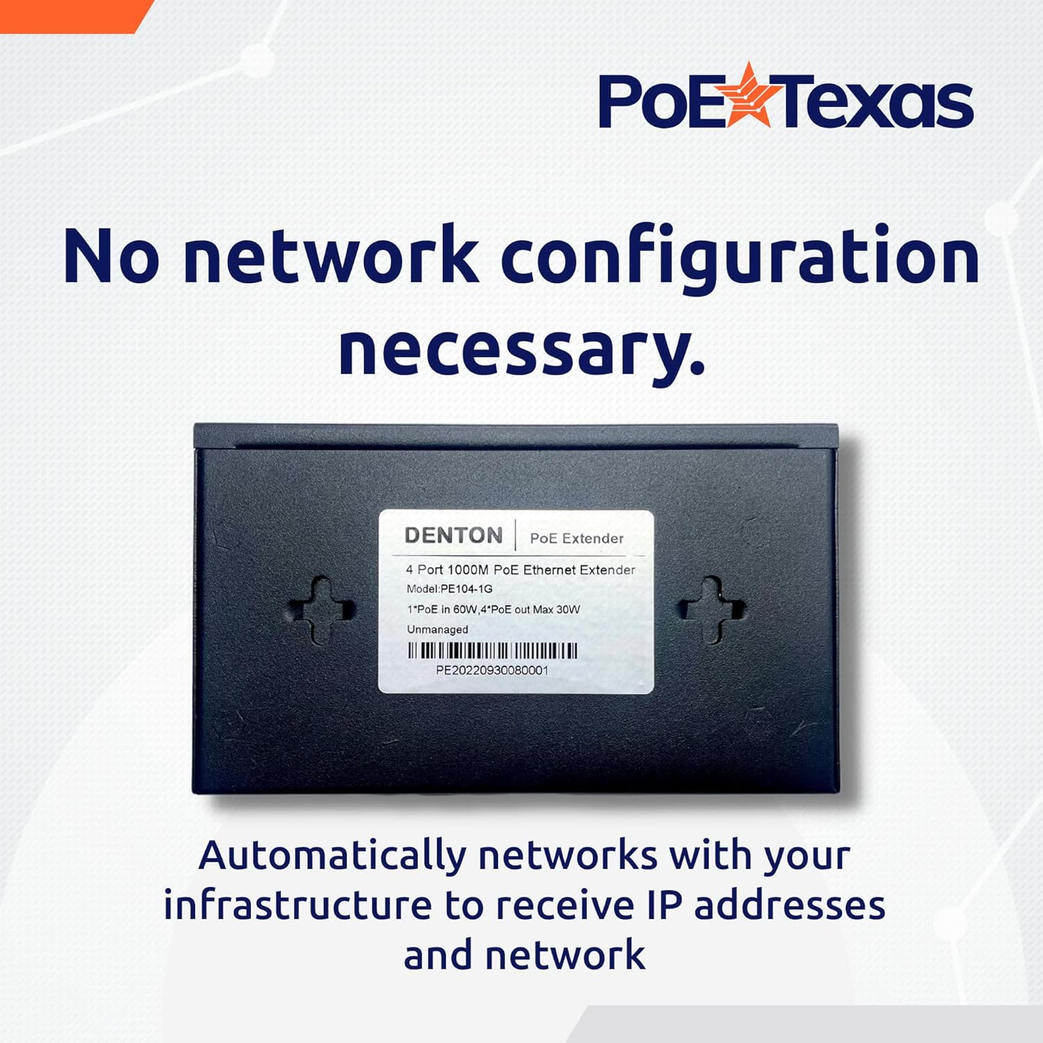 PoE Texas Switch 4 Port Gigabit PoE Extender with IEEE 802.3bt Uplink Power