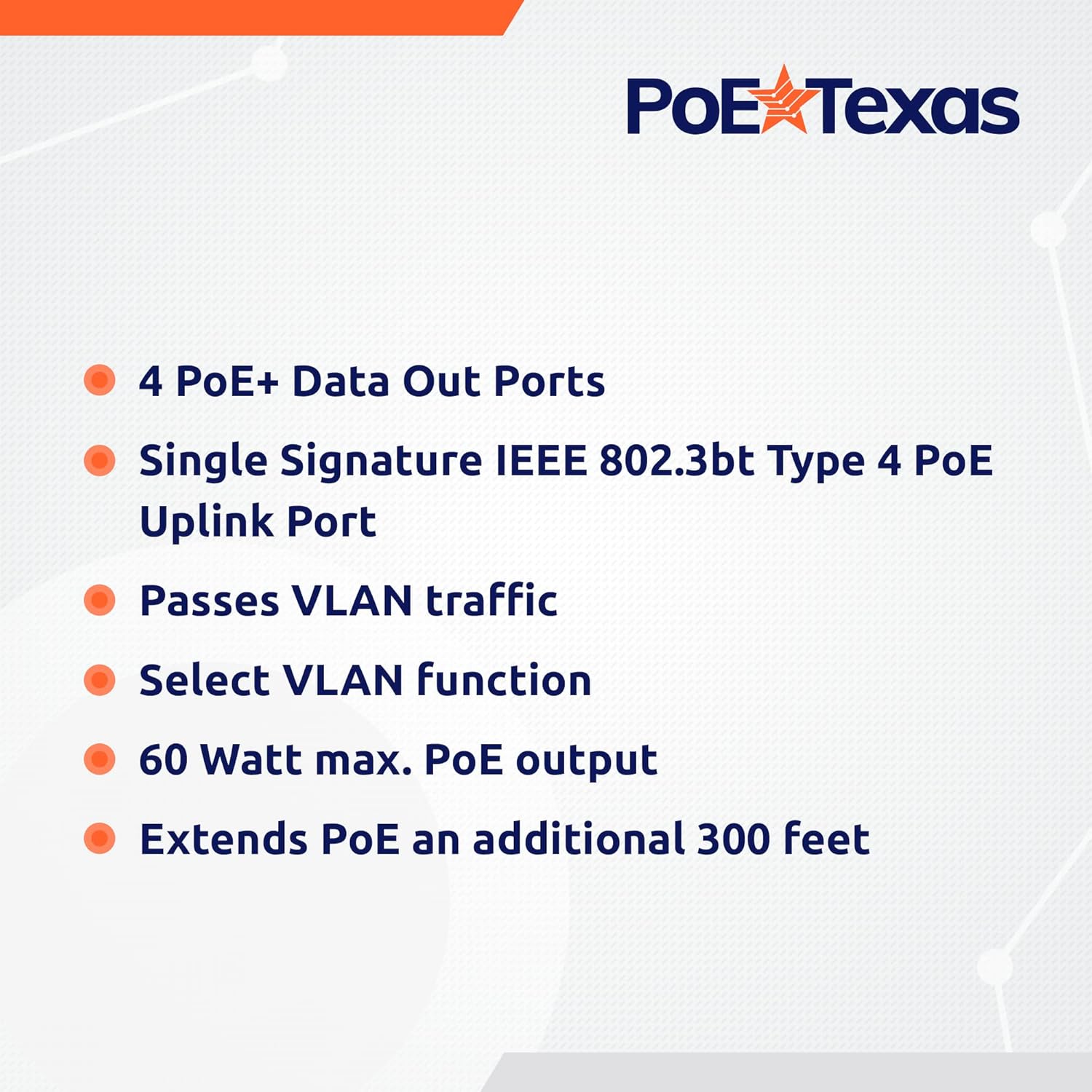 PoE Texas Switch 4 Port Gigabit PoE Extender with IEEE 802.3bt Uplink Power