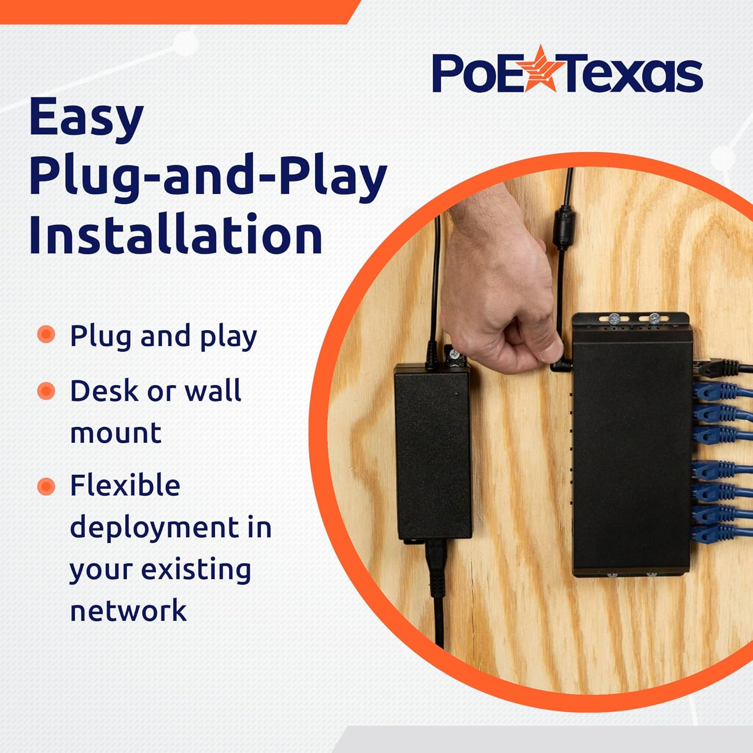 PoE Texas Switch 8 Port Gigabit PoE Switch with 24 Volt 60 Watt Power Supply