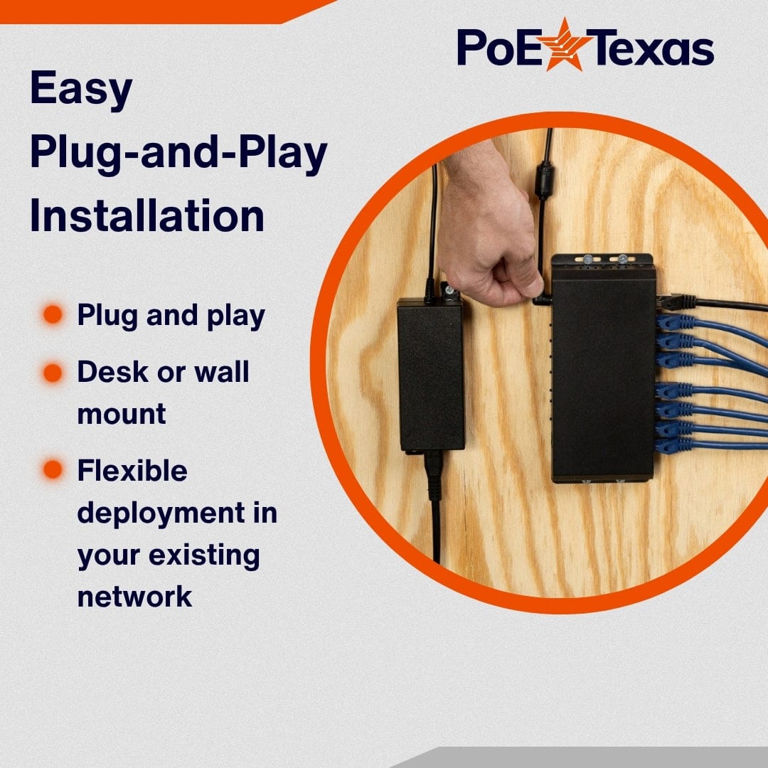 PoE Texas Switch 8 Port Gigabit PoE Switch with 56 Volt 120 Watt Power Supply