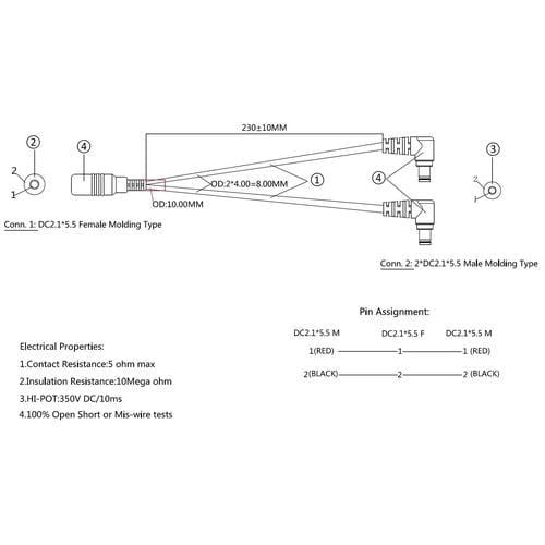 PoE Texas Accessories 2.1 mm x 5.5 mm DC Barrel to Two 2.1 mm x 5.5 mm DC Barrel Splitter