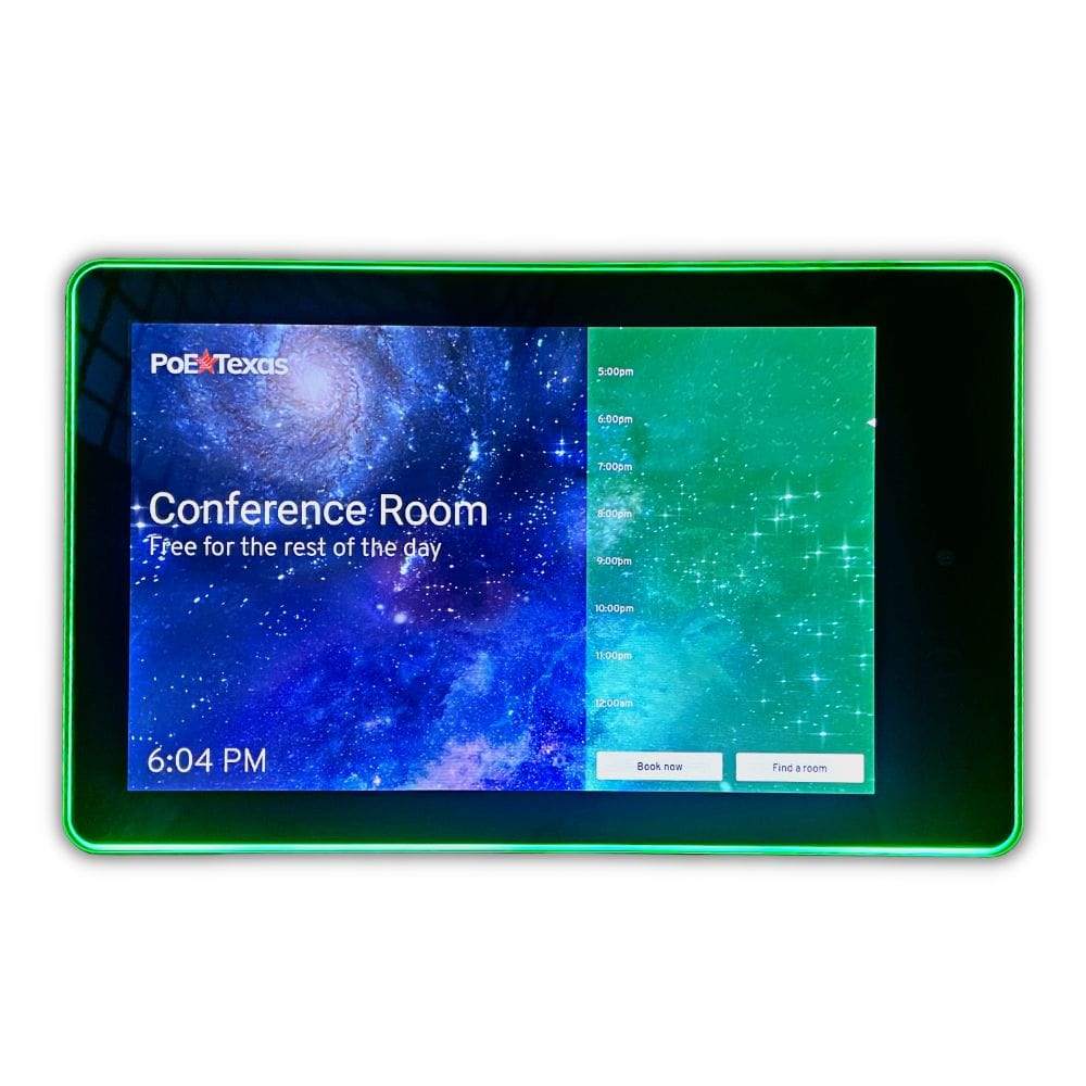 PoE Texas Display 10" Touchscreen Room Scheduler with Highly Visible LED Ring