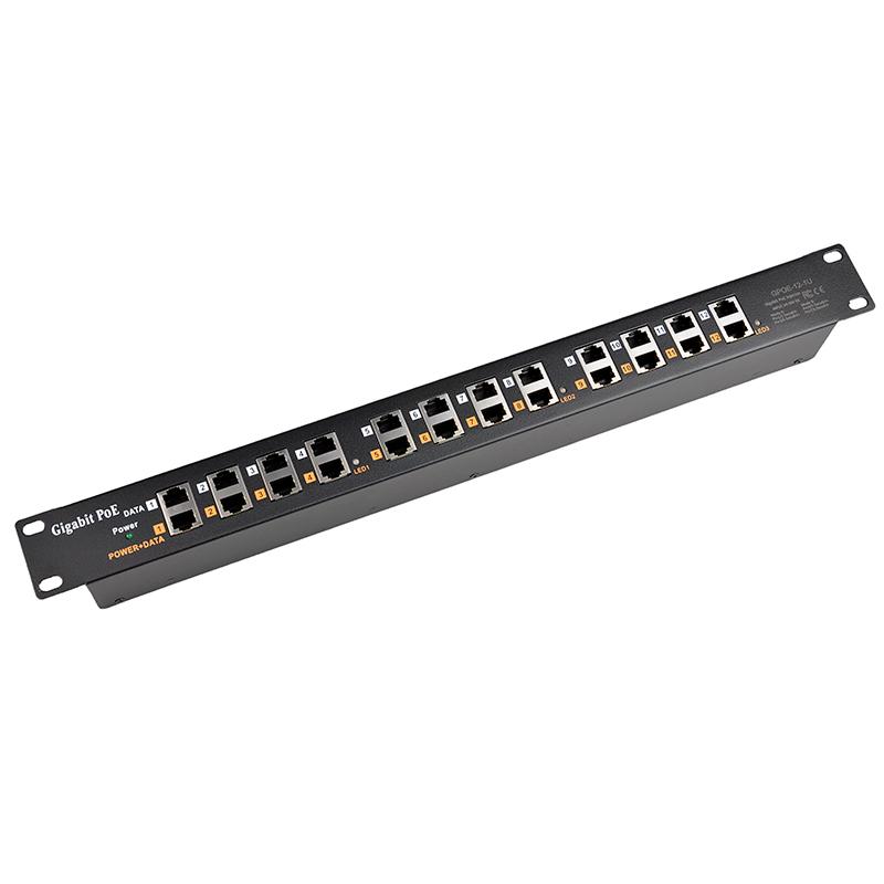 PoE Texas Injector 12-Port Gigabit Passive Rack Mount PoE Injector with 48 Volt 120 Watt Power Supply