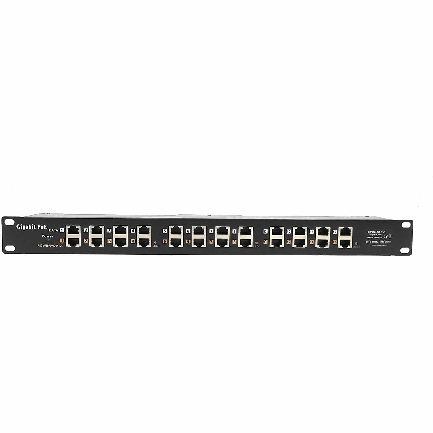 PoE Texas Injector 12-Port Gigabit Passive Rack Mount PoE Injector with 48 Volt 120 Watt Power Supply