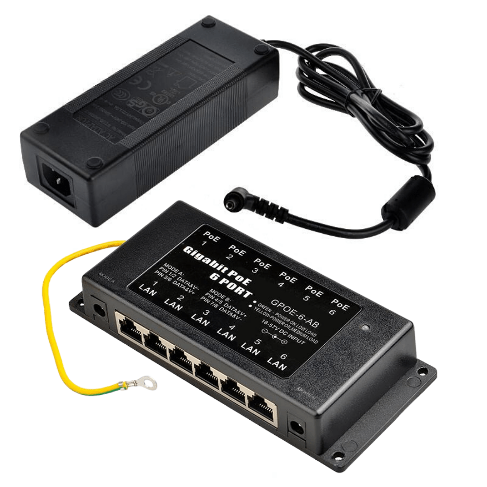 PoE Texas Injector 6-Port Gigabit PoE Injector with 24 Volt 120 Watt Power Supply