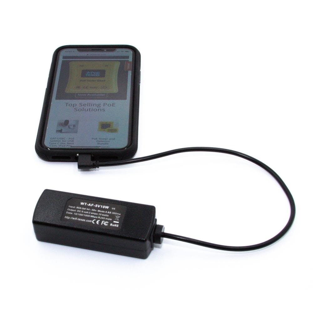 PoE Texas Splitter 802.3af PoE to 5 Volt Splitter for Lightning Devices (Power Only)